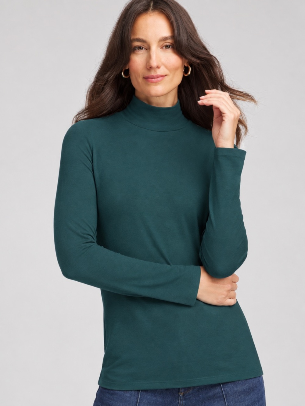 New! Chico’s Touch of Cool Mockneck Layering Tee in Enchanted Forest Green